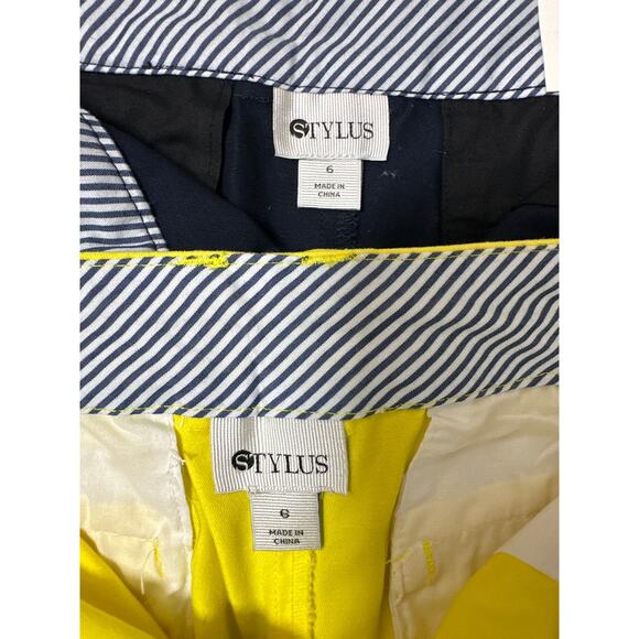Stylus Cotton Shorts Lot of 2 Navy Blue Yellow Flat Front Size 6 Casual Colorful - Picture 9 of 11